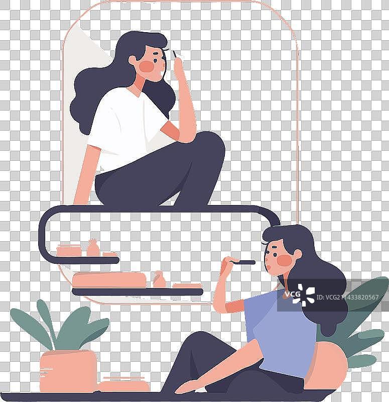 化妆女孩扁平化矢量插图图片素材