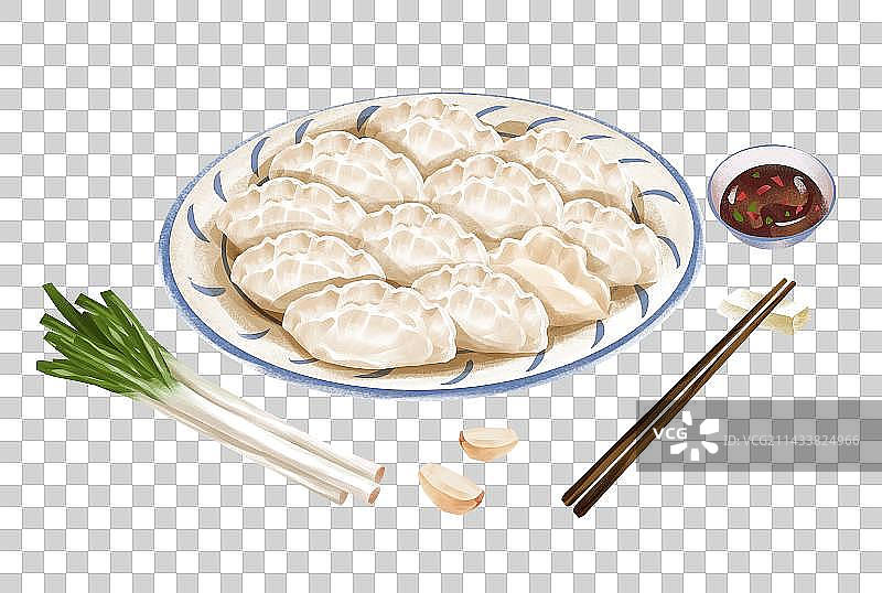 饺子和大葱蒜头插画元素图片素材