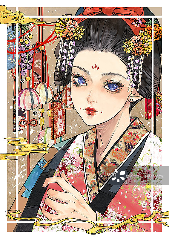 祈福的日本女艺姬图片素材