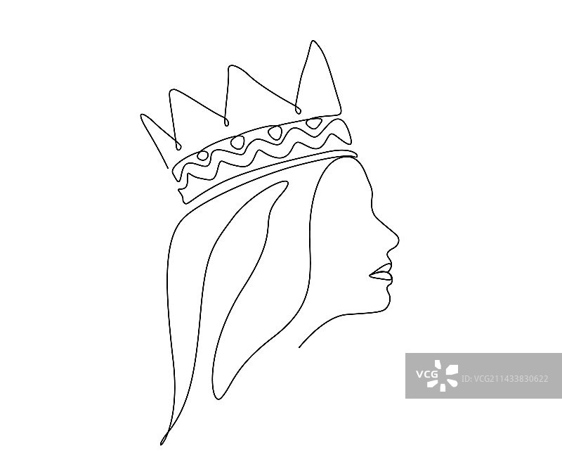 连续单线画：女王和王冠图片素材