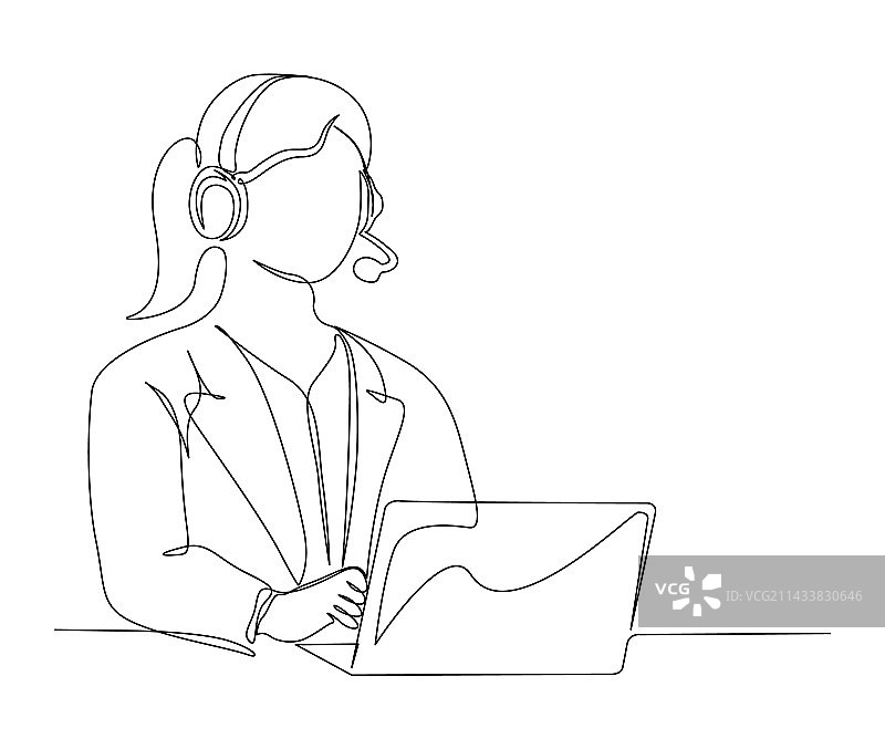 年轻女人连续单线画图片素材