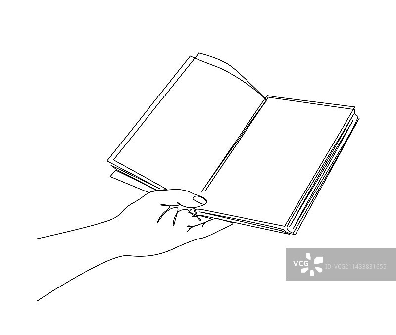 手持书本连续单线画图片素材