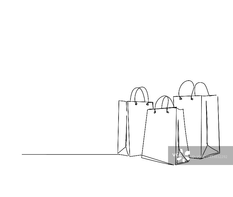 购物袋的连续单线画图片素材
