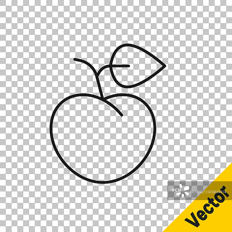 带叶子的黑色线条桃子或油桃图标图片素材