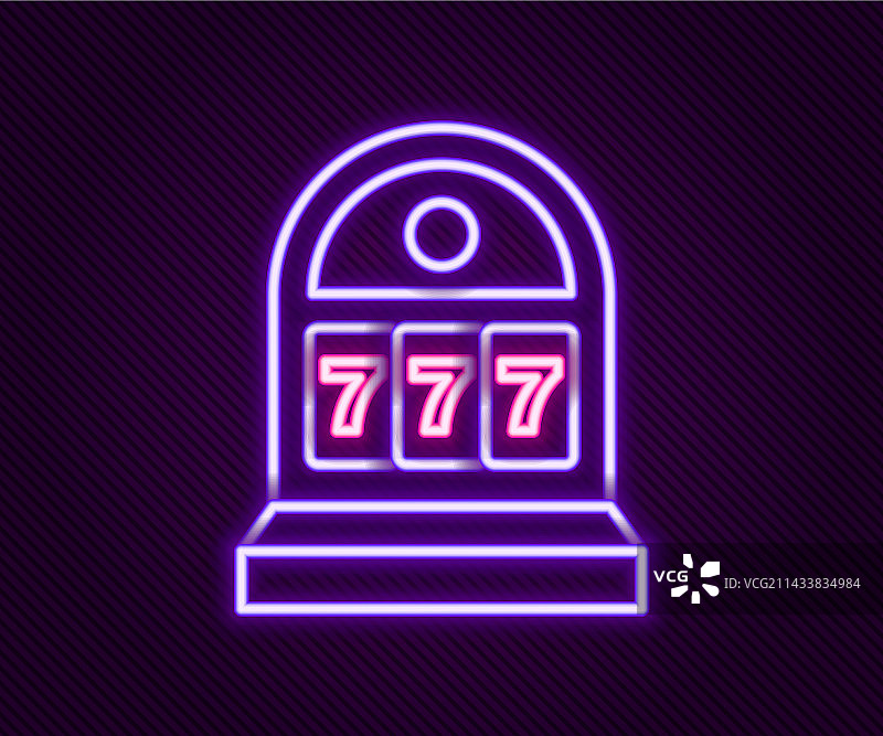 发光的霓虹灯幸运7老虎机图片素材
