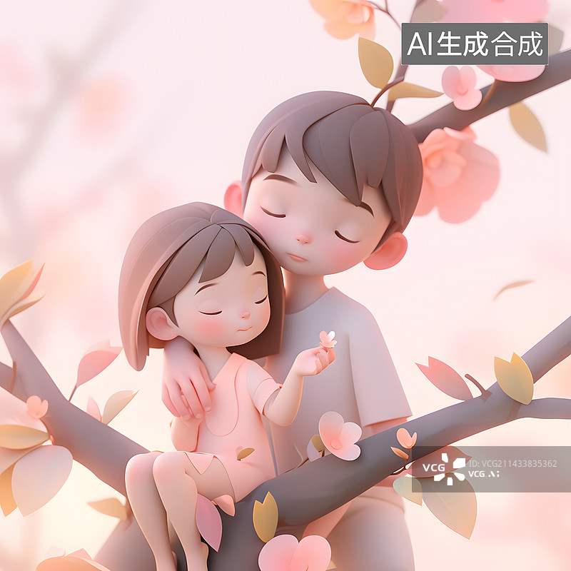 【AI数字艺术】哥哥和妹妹在花园玩耍3D卡通人物图片素材