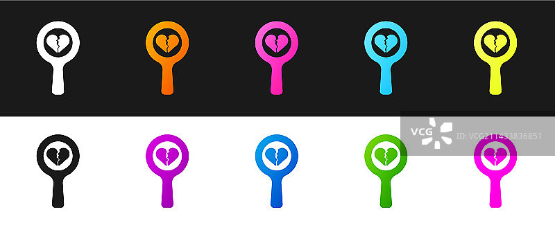 黑色背景上的破碎心或离婚图标图片素材