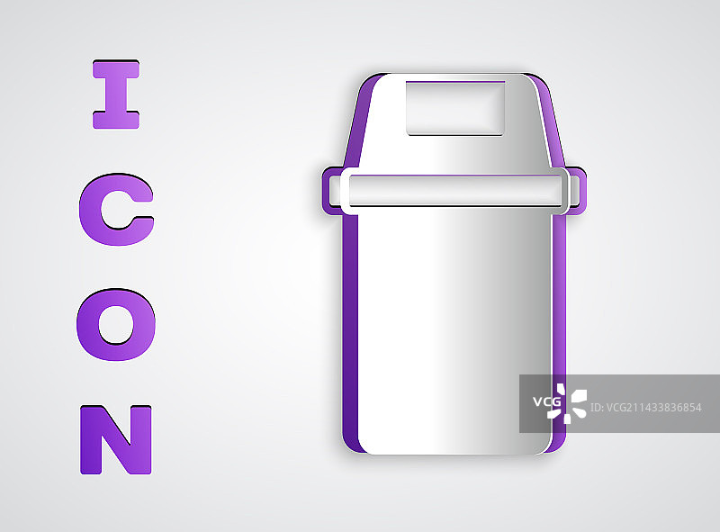 剪纸垃圾桶图标，灰色背景图片素材