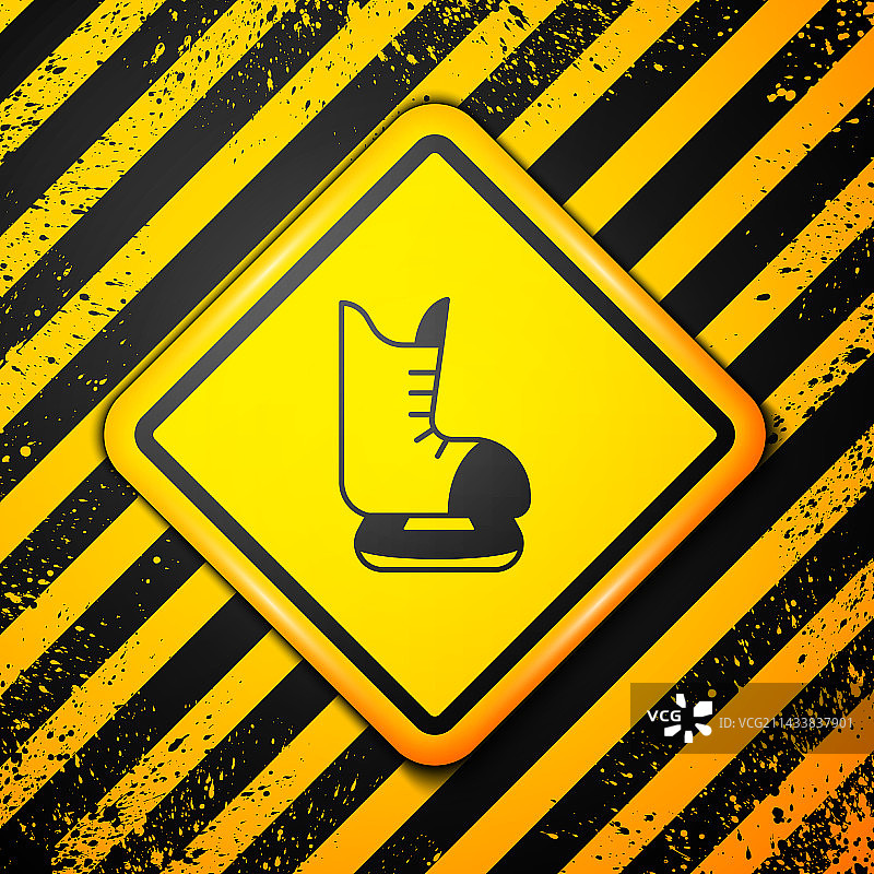 黄色背景上的黑色溜冰鞋图标图片素材