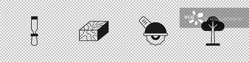 凿子工具、木梁和电动圆锯套装图片素材