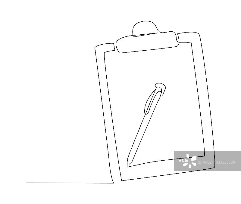 连续单线绘画：剪贴板和笔图片素材