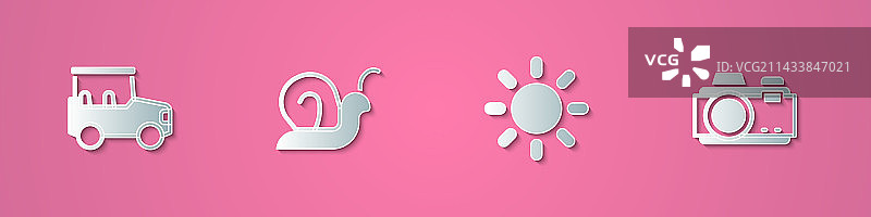 剪纸风格：旅行车蜗牛太阳和照片图片素材