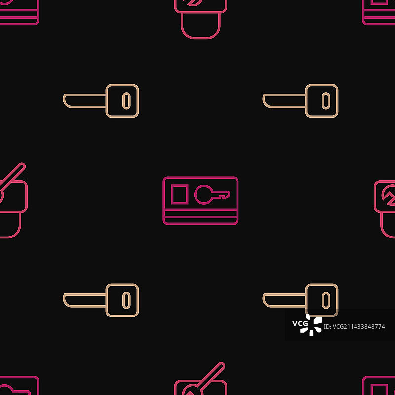 无缝线条图案：锁、维修扳手和卡片图片素材