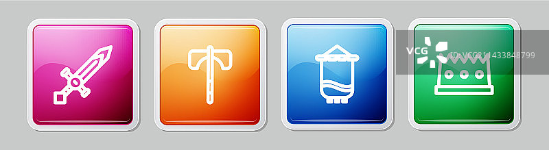 中世纪剑斧旗帜和国王皇冠线条素材图片素材