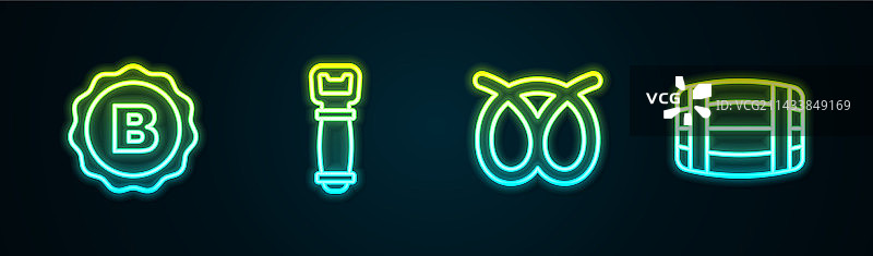 啤酒开瓶器椒盐卷饼瓶盖线条组合图片素材