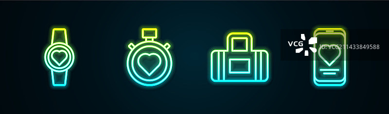 智能手表、居中心的心形和秒表线性图标图片素材