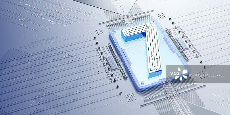 3D渲染科技风格数字7插画图片素材