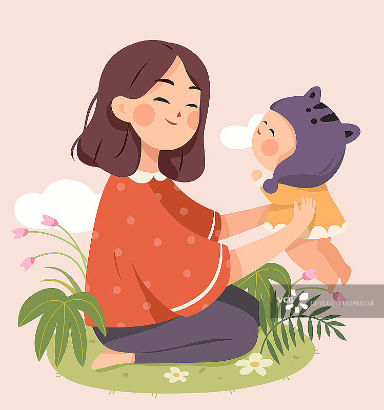 母亲节母婴母爱插画图片素材