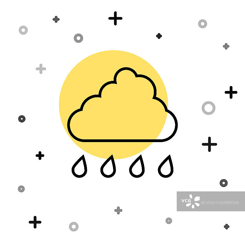 白色背景上的乌云和雨黑色线条图标图片素材