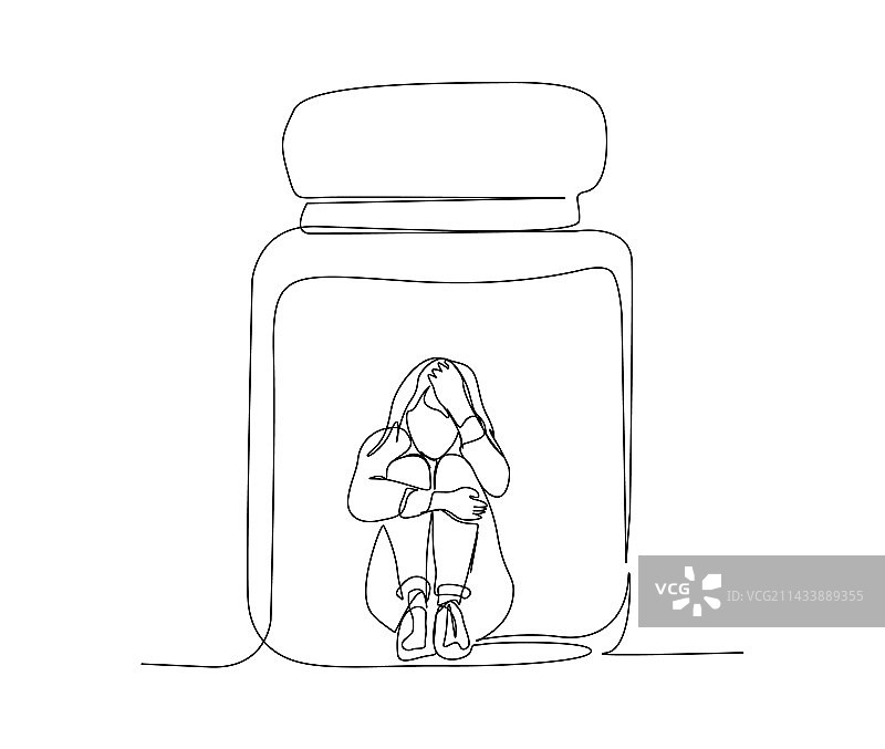 压力下女人的连续单线绘画图片素材