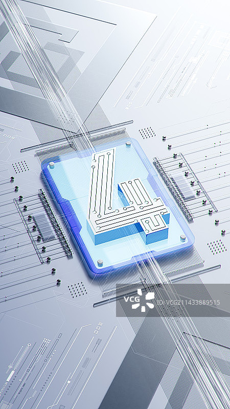 3D渲染科技风格数字4插画图片素材