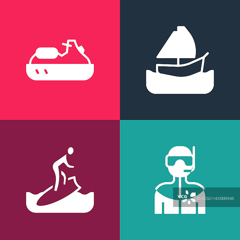 波普艺术潜水服冲浪板套装图片素材