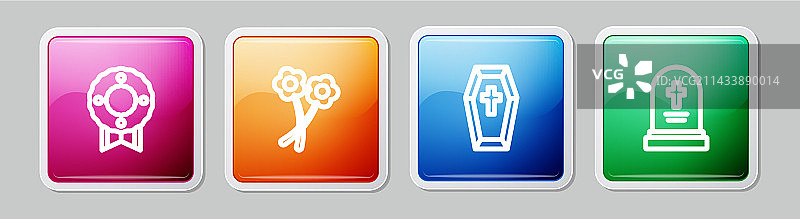 纪念花圈与棺材线条组合图片素材