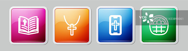 圣经、书籍和项链上的基督教十字架组合图标图片素材