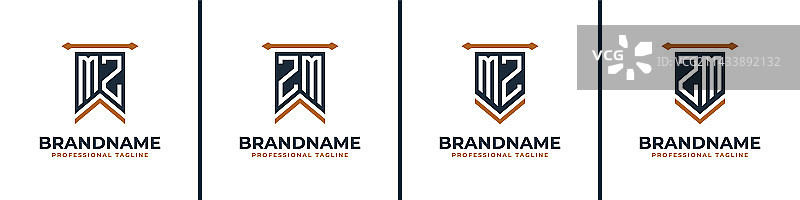 字母mz和zm三角旗标志组合图片素材