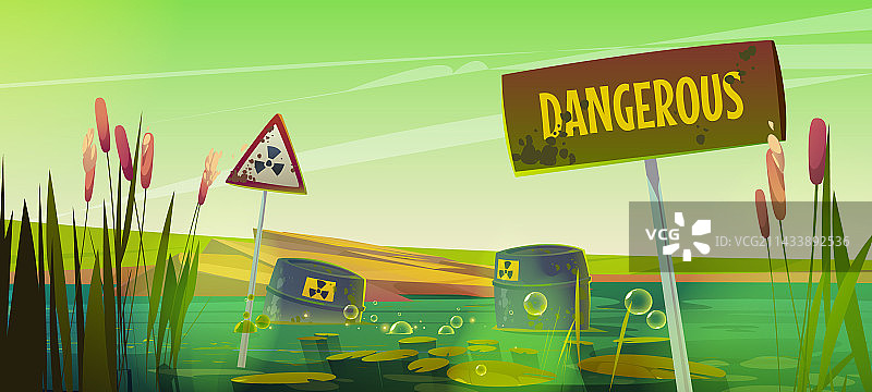 绿色有毒沼泽和芦苇液体废物桶图片素材