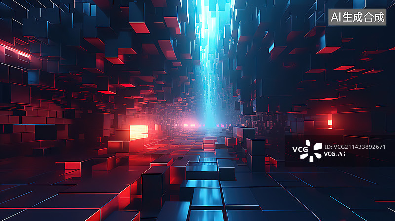 【AI数字艺术】赛博朋克风纵深感未来科技科幻背景图片素材