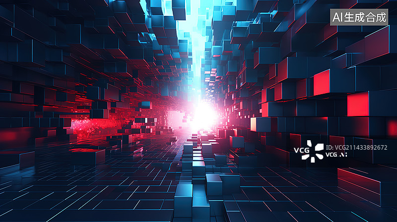 【AI数字艺术】赛博朋克风纵深感未来科技科幻背景图片素材