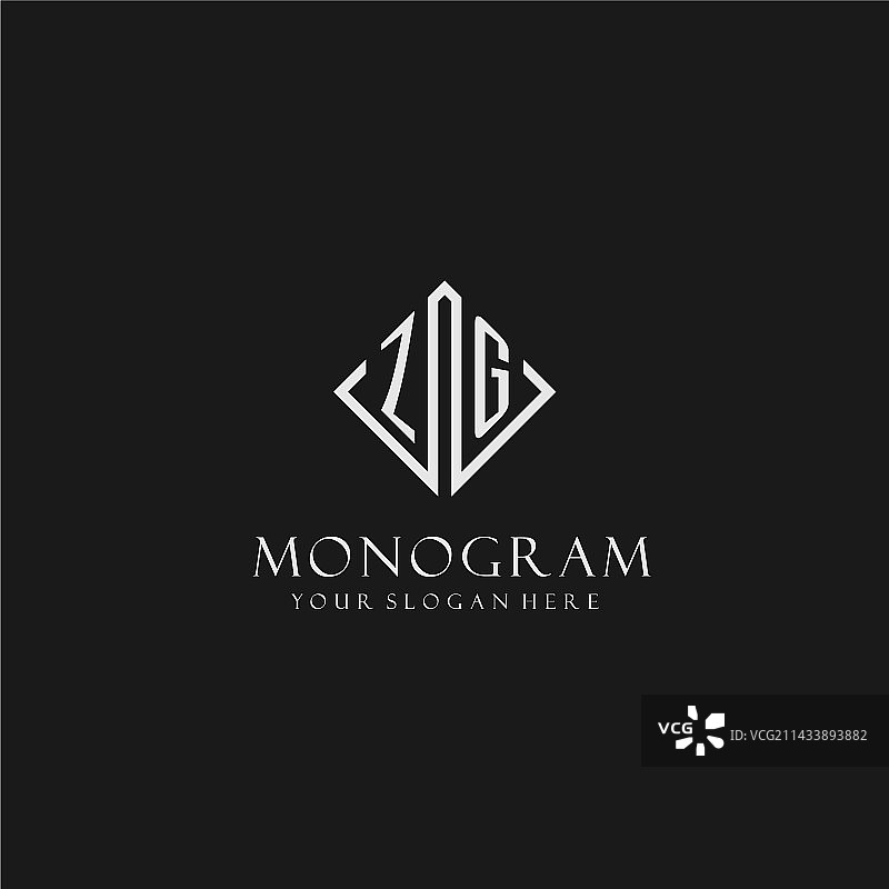 字母ZG菱形正方形设计风格标志图片素材