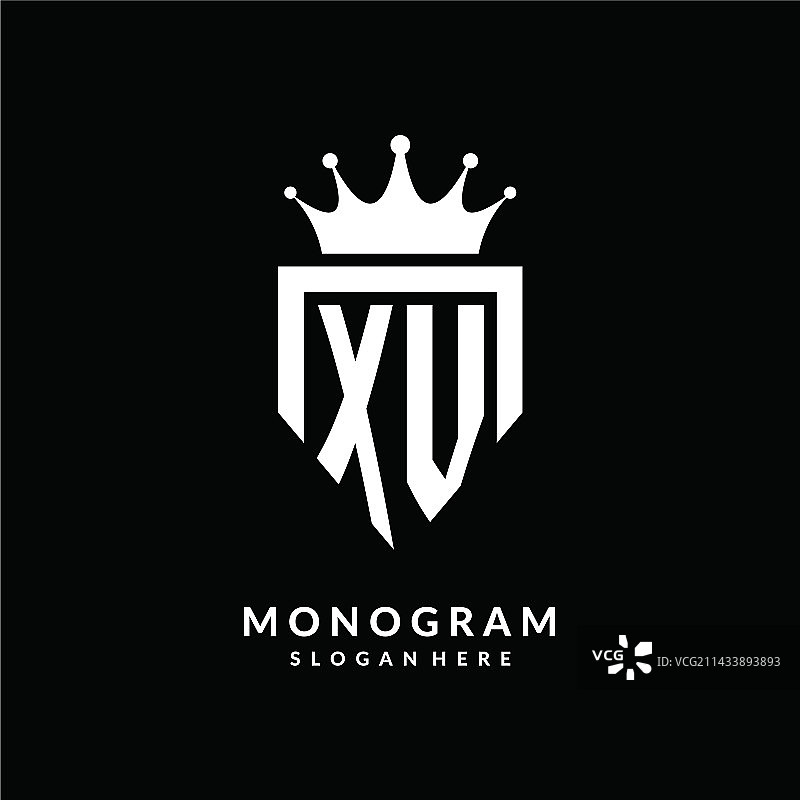 字母XV标志字母组合徽章风格与皇冠图片素材