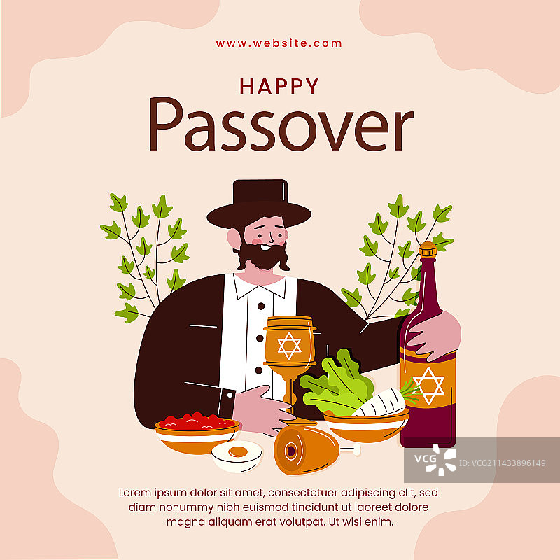扁平风犹太逾越节庆祝帖子图片素材