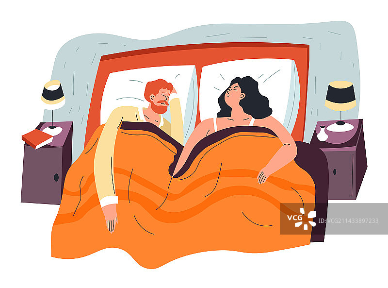 在床上睡觉休息的男人和女人图片素材