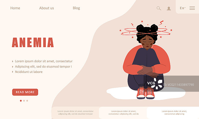 贫血概念着陆页模板，悲伤的非洲人图片素材