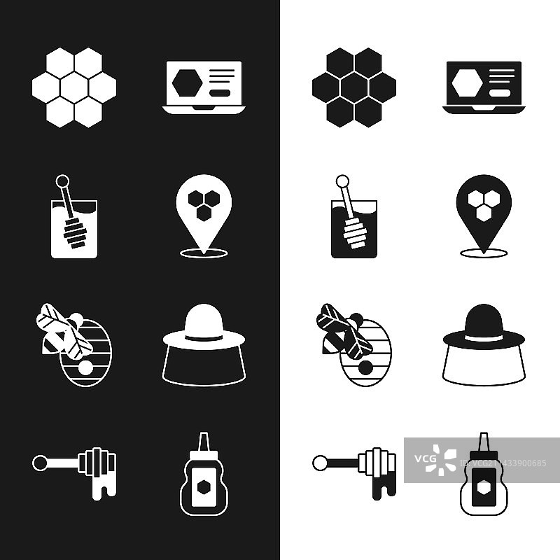 蜂巢蜜蜂定位蜂蜜勺在线套装图片素材