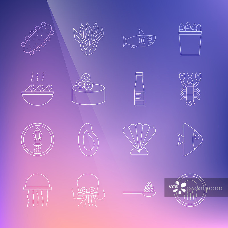 盘子里的水母、鱼和龙虾图片素材