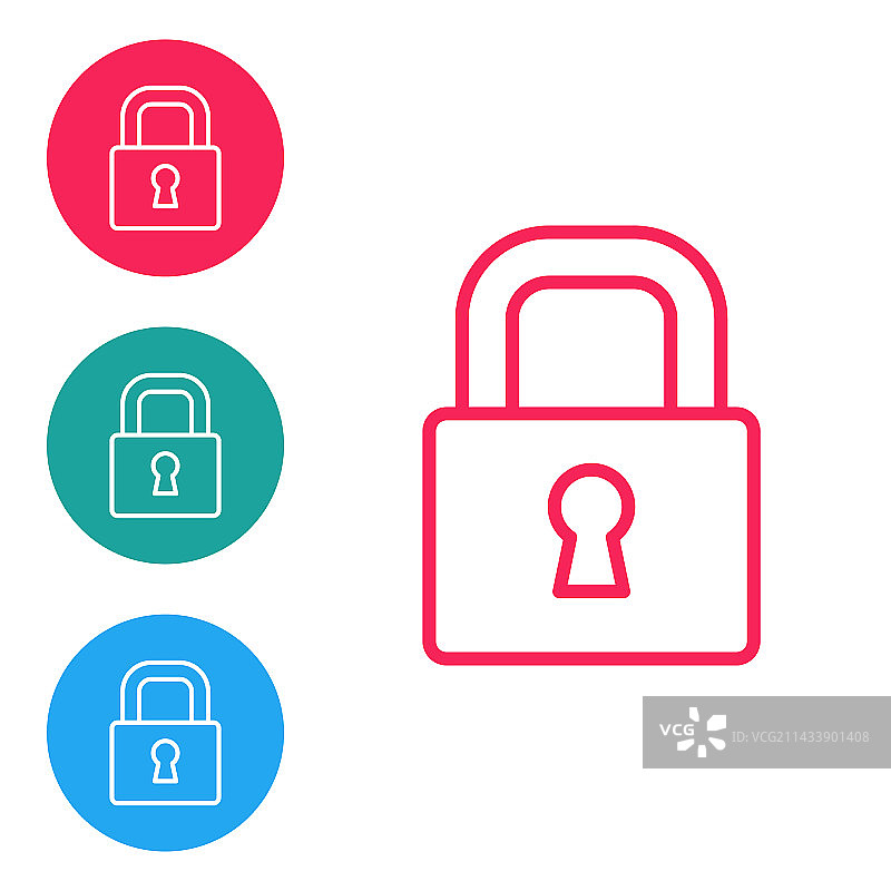 白色背景上的红色线条锁图标图片素材
