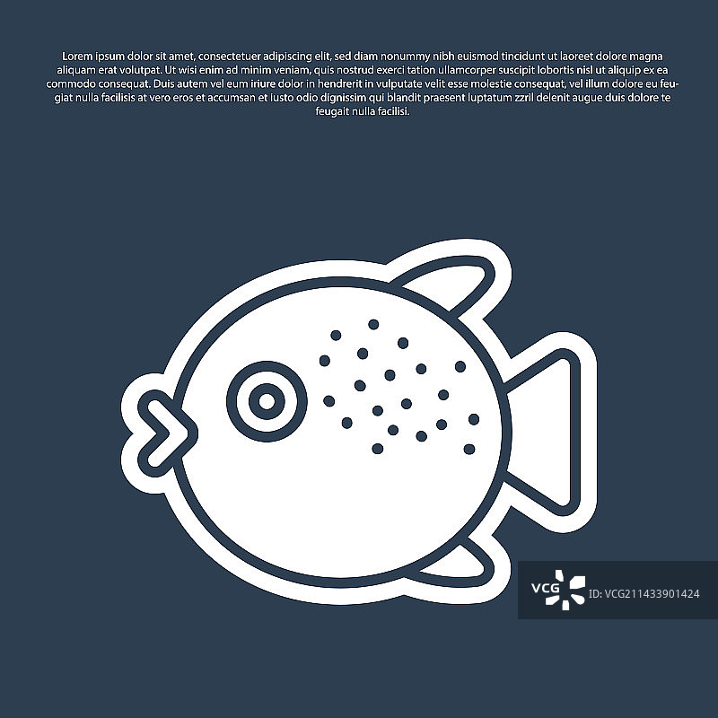 蓝色线条河豚鱼图标，蓝色背景图片素材