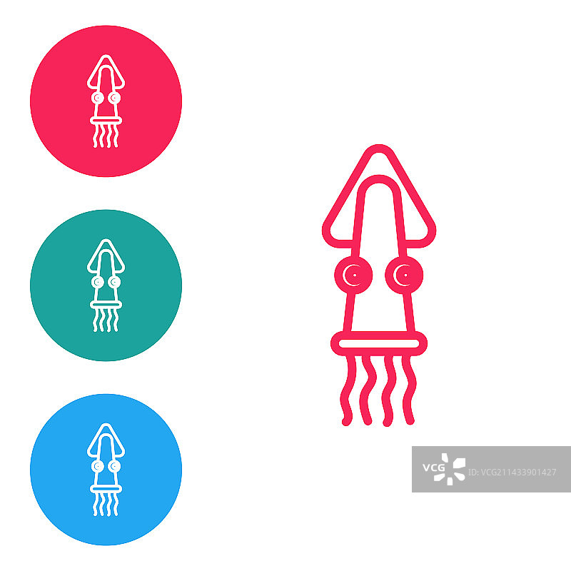 白色背景上的红色线条章鱼图标图片素材