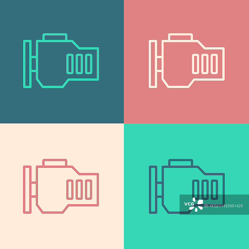 彩色背景上的波普艺术线条发动机检查图标图片素材