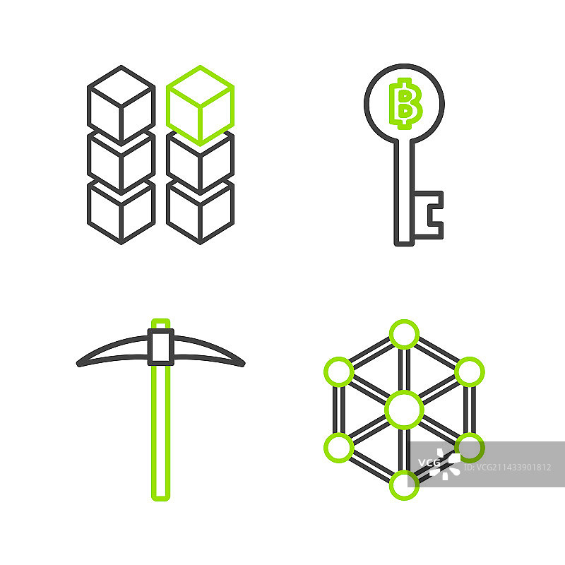 区块链技术镐线条组合图片素材
