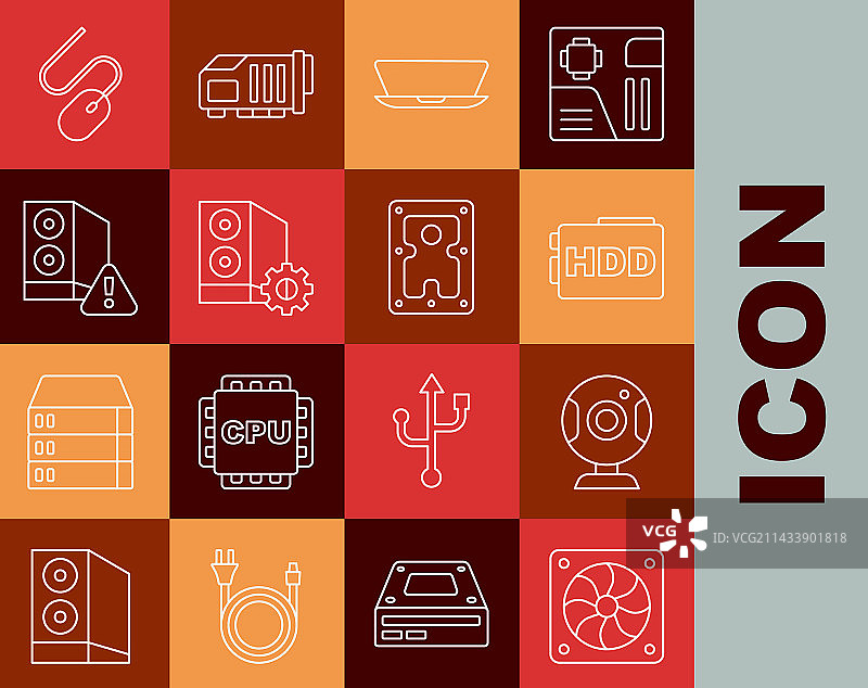 电脑散热器摄像头硬盘线性组合图片素材