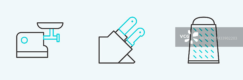 线条图案厨房擦菜板绞肉机和刀图片素材