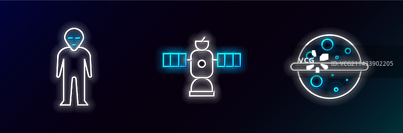 金星、外星人和卫星星球图标合集图片素材