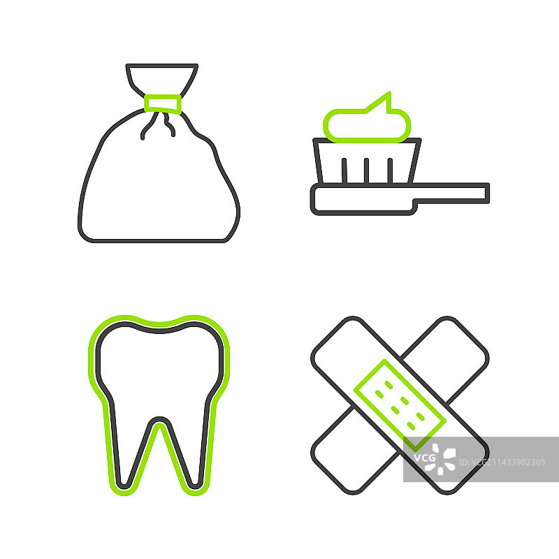 绷带牙齿线条组合图片素材