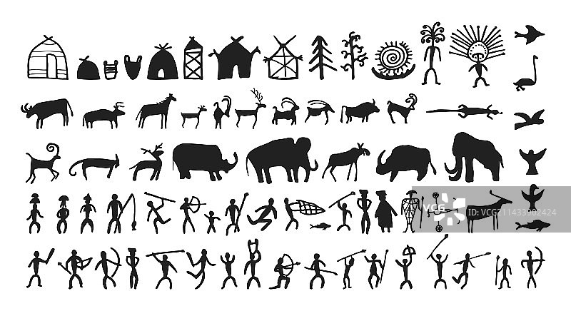 史前岩画洞穴壁画手绘图片素材