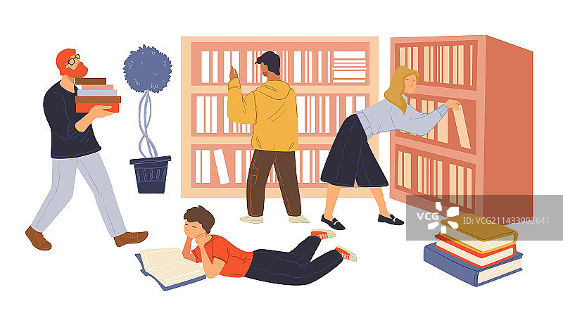 在公共图书馆读书的学生图片素材